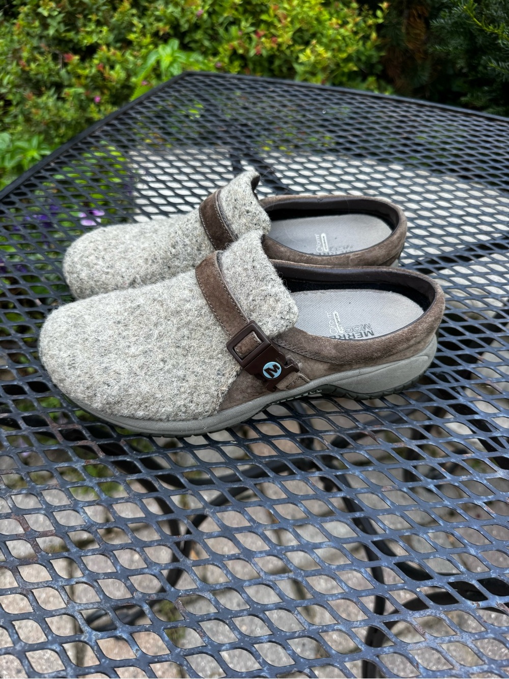 Merrell Gray Wool-Blend Slip-On Clog with Brown Trim